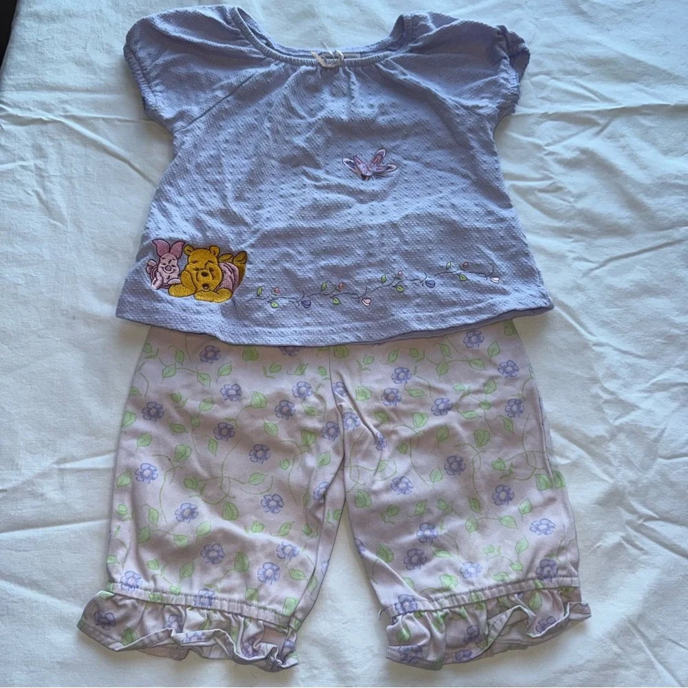 Y2K VTG Winnie the Pooh & Piglet Pants Set Embroidered Floral Ruffle 18 Month